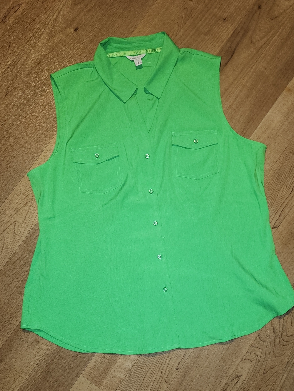 Cato Bright Green Sleeveless Button-Down Collared Top
